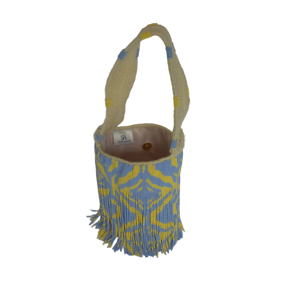 Butter and baby blue Sky - Sierra Dancer - handwoven mochila bag